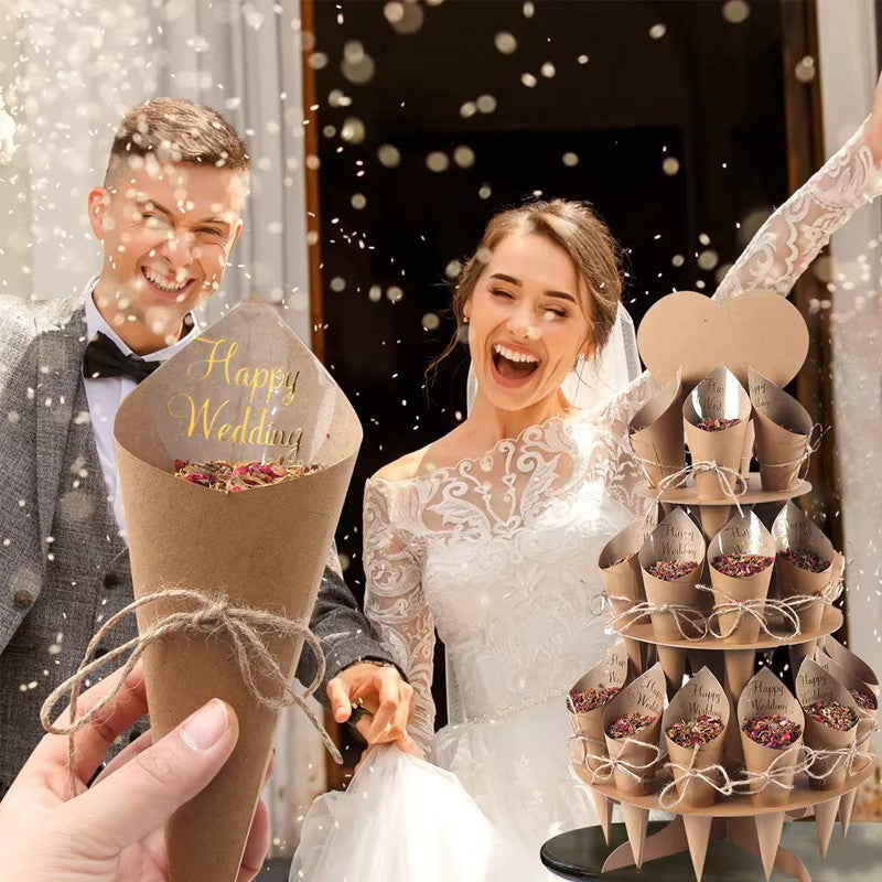 Wedding Tray Confetti Cone Stand Box Kraft Paper Tray Rustic Wedding Decoration Wedding Confetti Cones Cones Wedding Set Supply