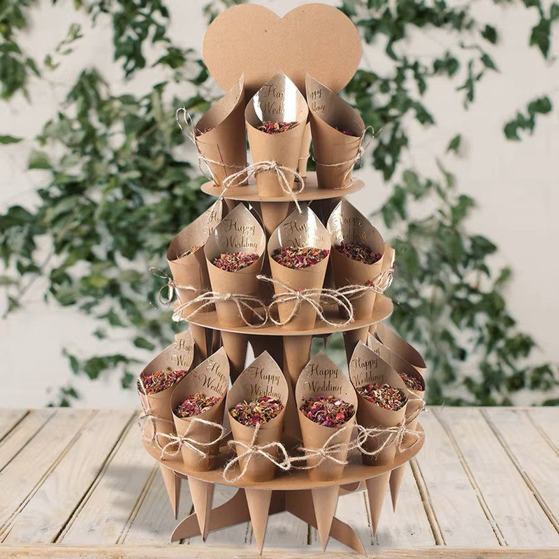 Wedding Tray Confetti Cone Stand Box Kraft Paper Tray Rustic Wedding Decoration Wedding Confetti Cones Cones Wedding Set Supply