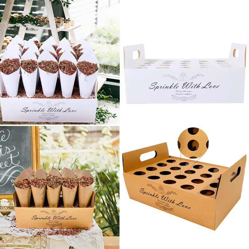 Wedding Tray Confetti Cone Stand Box Kraft Paper Tray Rustic Wedding Decoration Wedding Confetti Cones Cones Wedding Set Supply