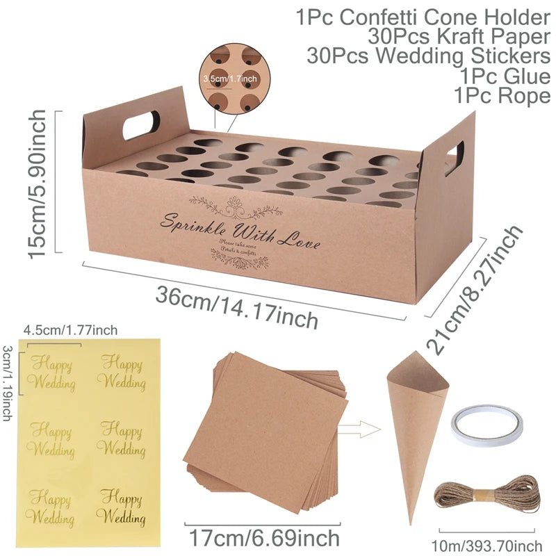 Wedding Tray Confetti Cone Stand Box Kraft Paper Tray Rustic Wedding Decoration Wedding Confetti Cones Cones Wedding Set Supply
