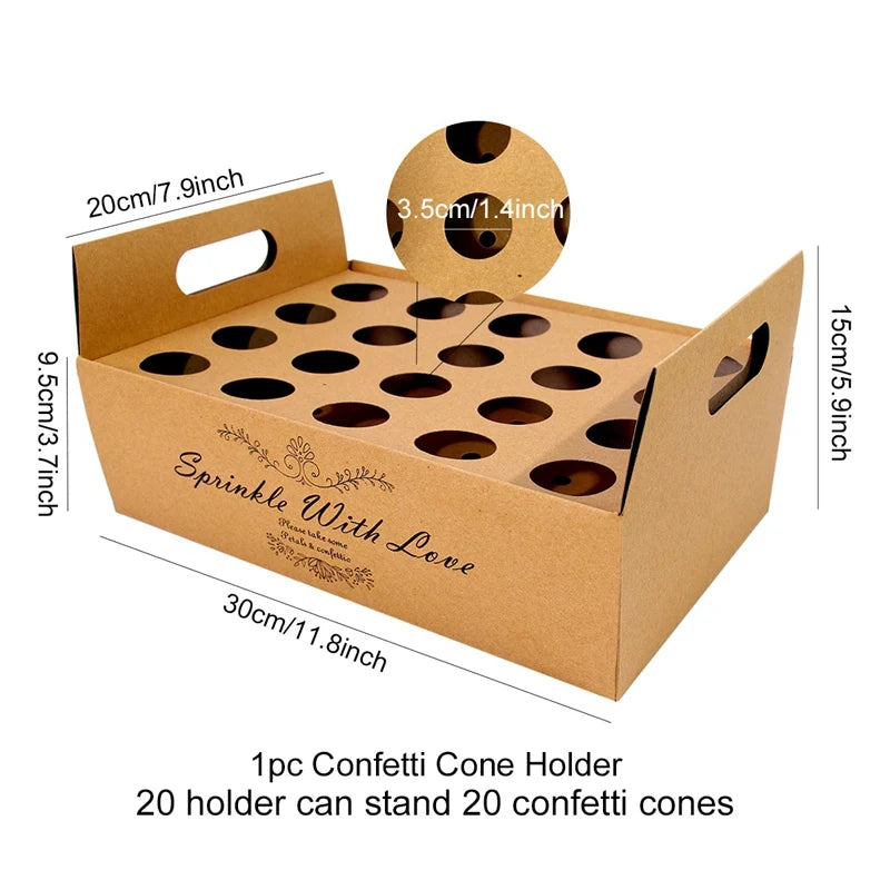 Wedding Tray Confetti Cone Stand Box Kraft Paper Tray Rustic Wedding Decoration Wedding Confetti Cones Cones Wedding Set Supply