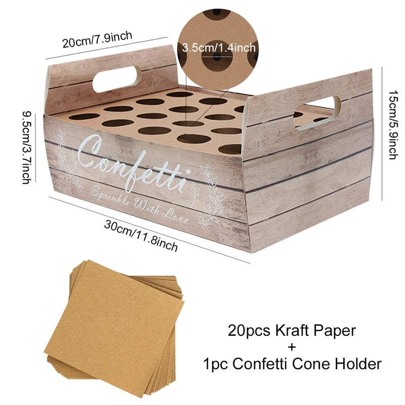 Wedding Tray Confetti Cone Stand Box Kraft Paper Tray Rustic Wedding Decoration Wedding Confetti Cones Cones Wedding Set Supply