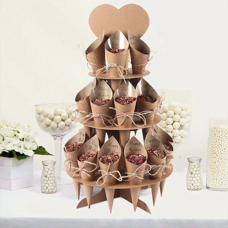 Wedding Tray Confetti Cone Stand Box Kraft Paper Tray Rustic Wedding Decoration Wedding Confetti Cones Cones Wedding Set Supply