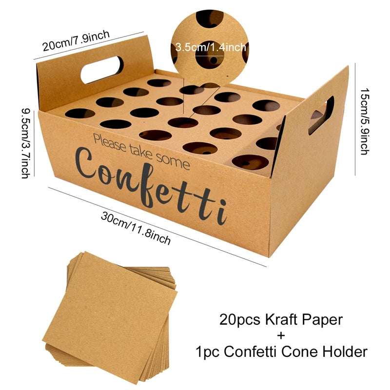 Wedding Tray Confetti Cone Stand Box Kraft Paper Tray Rustic Wedding Decoration Wedding Confetti Cones Cones Wedding Set Supply