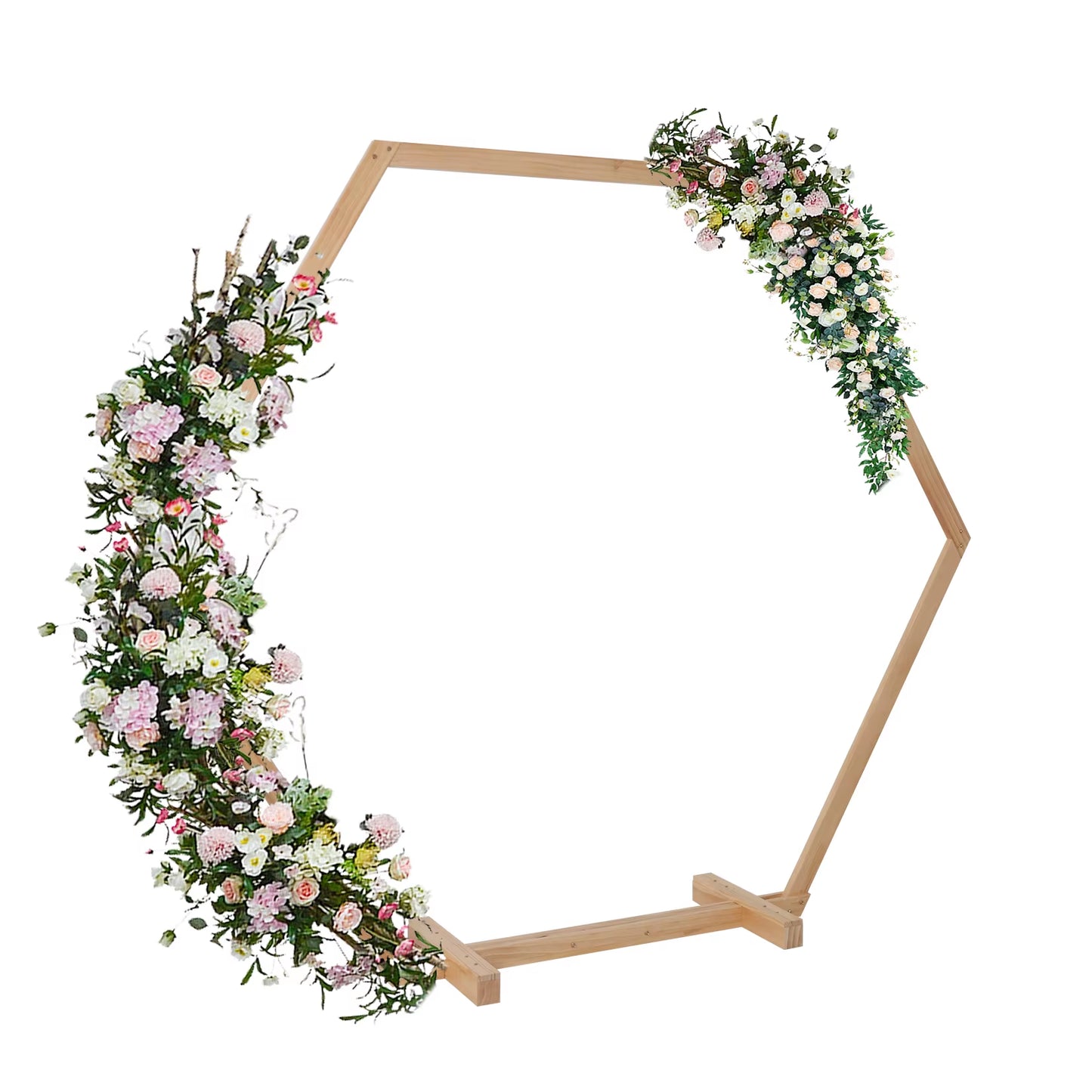 Elegant Hexagonal Wooden Wedding Arch - Perfect Backdrop for Outdoor Ceremonies and Bridal Parties with Floral Garland Support